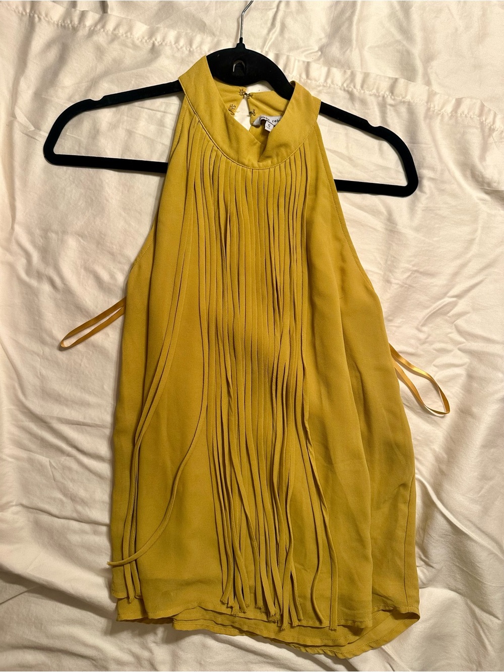 Naked Zebra Mustard Yellow Fringe Halter Camisole
